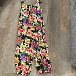 Vintage Misty Lane Pockets Colorful Floral Jumpsuit Cropped Wide Legs Size 7/8